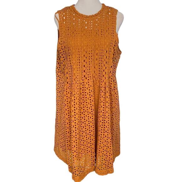Madewell Womens Burnt Orange Cotton Floral Eyelet lace Lined Shift Dress Size M - Picture 5 of 14